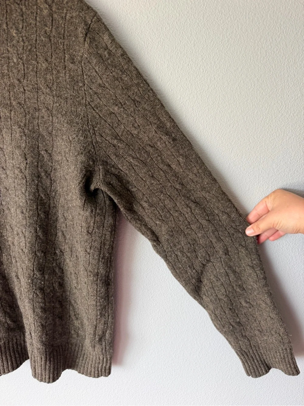 J Crew brown grey cable knit quarter zip 100% wool pullover sweater Men’s sz XL